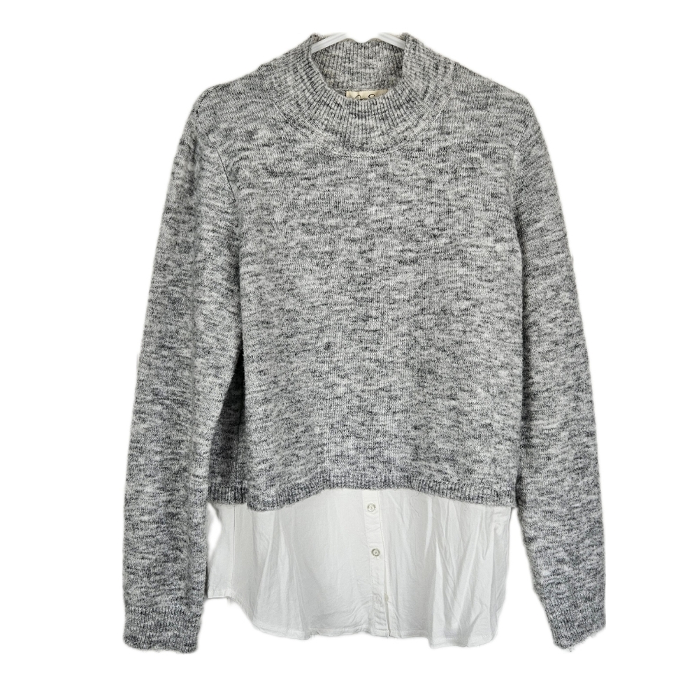 Jessica Simpson Sweater Heathered Gray Layered Look Mock Neck Womens L - Picture 1 of 8